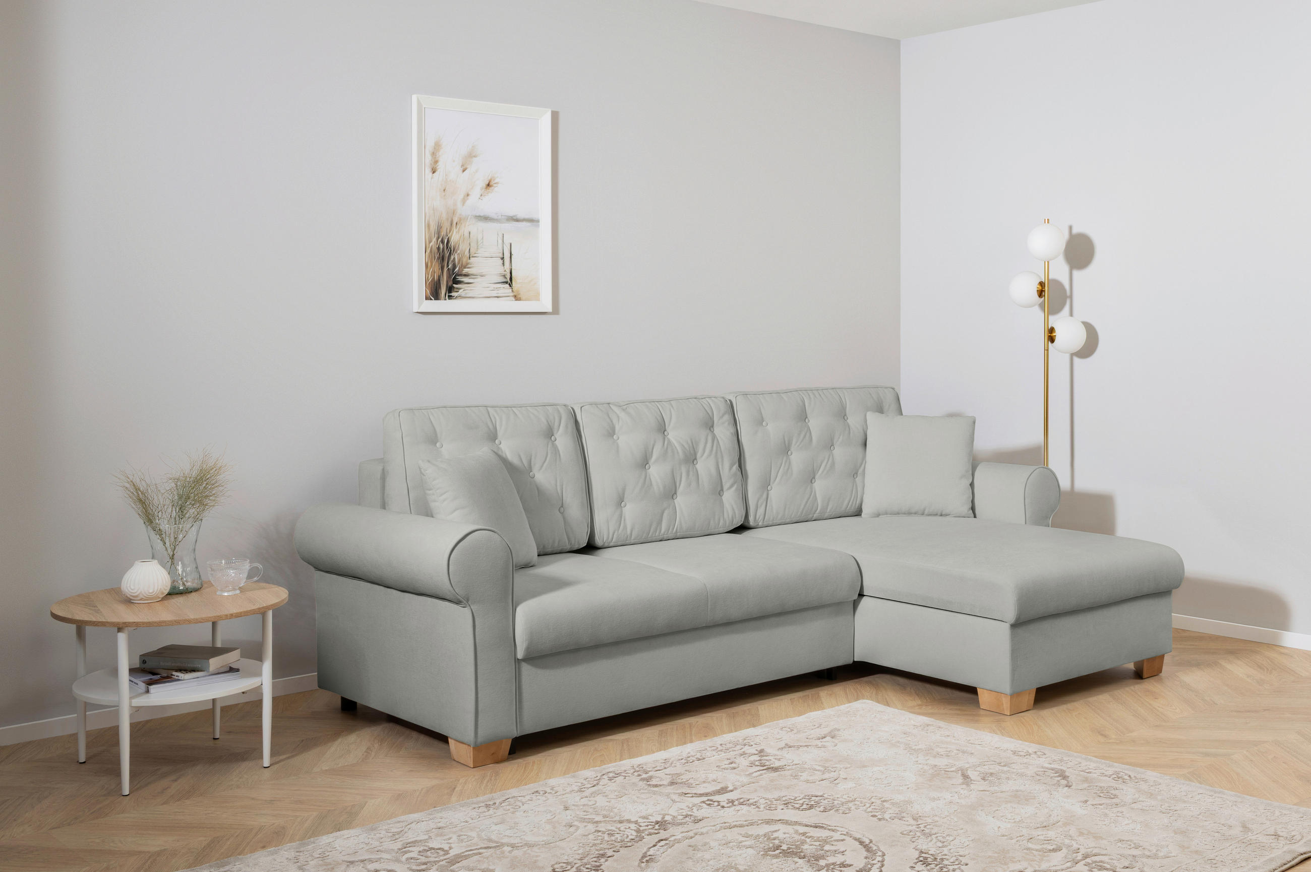 ECKSOFA in Grau  - Buchefarben/Grau, Design, Holz/Textil (266/161cm) - MID.YOU