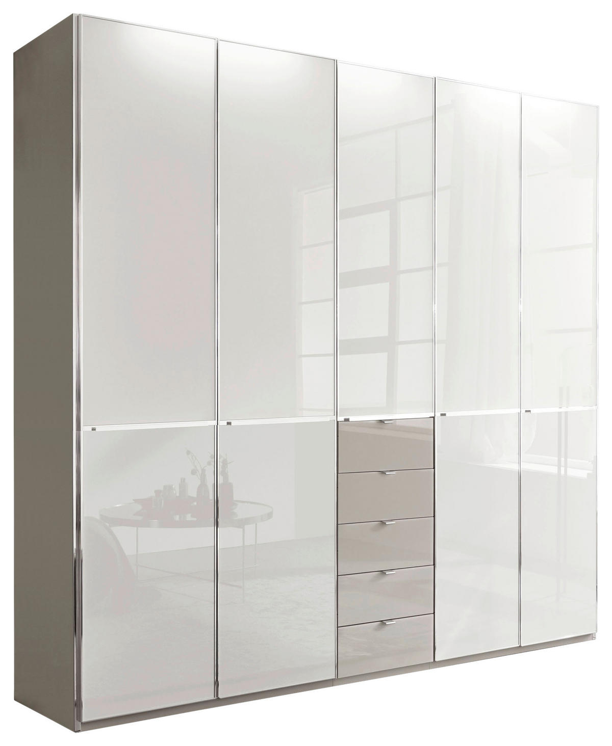 RUHÁSSZEKRÉNY szürke, fehér  - krómszínű/fehér, Design, faalapú anyag/üveg (250/236/58cm) - Novel