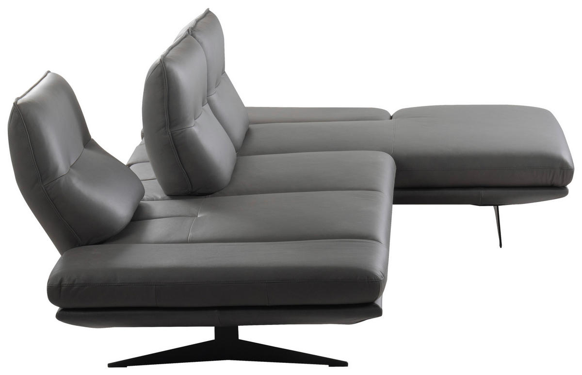 ECKSOFA  in Echtleder Dunkelgrau  291/180 cm  - Dunkelgrau/Schwarz, Design, Leder/Metall (291/180cm) - Celina Home