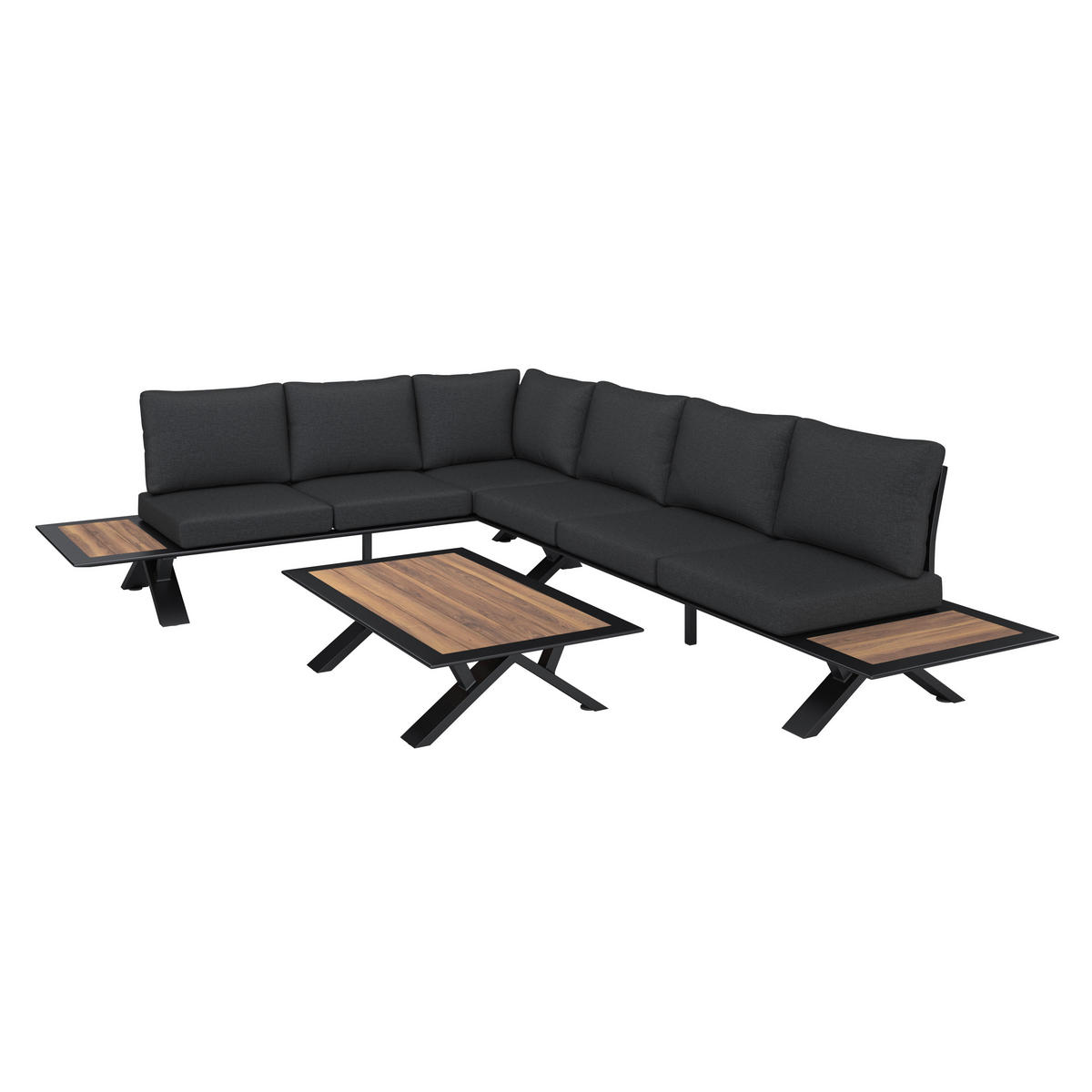 LOUNGE GARNITURA  tamno siva, boje tikovine   - boje tikovine/tamno siva, Moderno, drvo/metal (232/306cm) - Ambia Garden