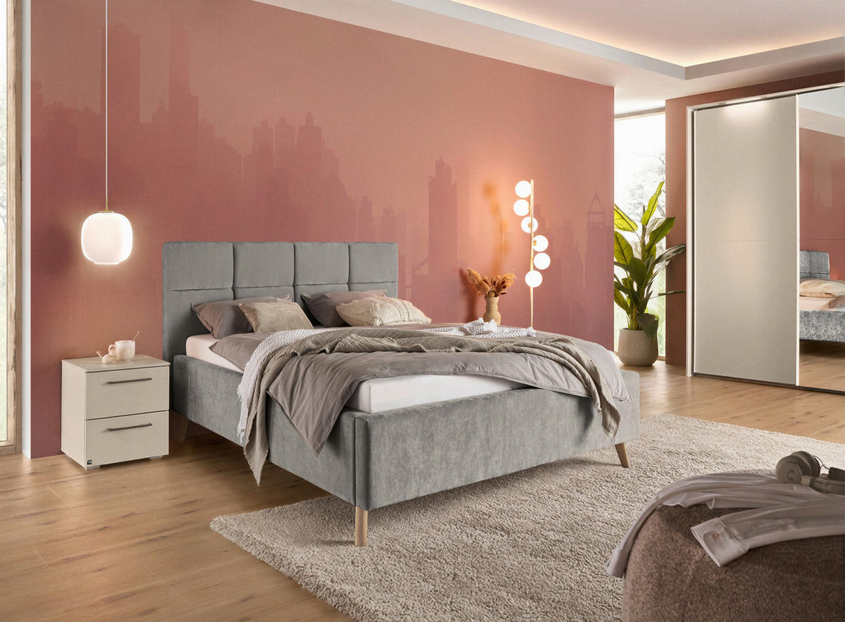 POLSTERBETT 140/200 cm,  in Grau,  - Eichefarben/Grau, KONVENTIONELL, Holz/Textil (140/200cm) - SetOne by Musterring