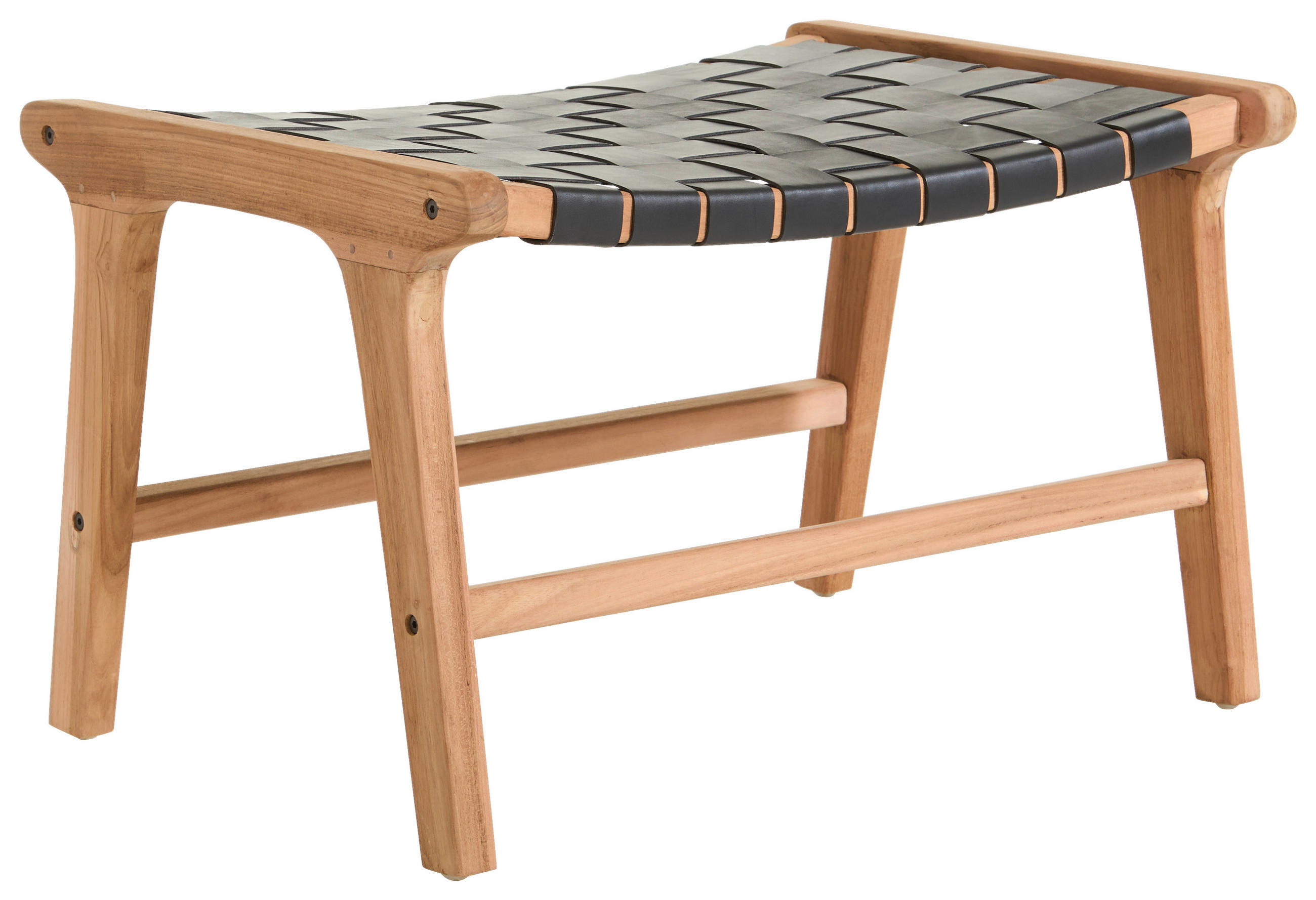 HOCKER Echtleder Teakholz Naturfarben, Schwarz  - Schwarz/Naturfarben, Design, Leder/Holz (65/40,5/46cm) - Livetastic