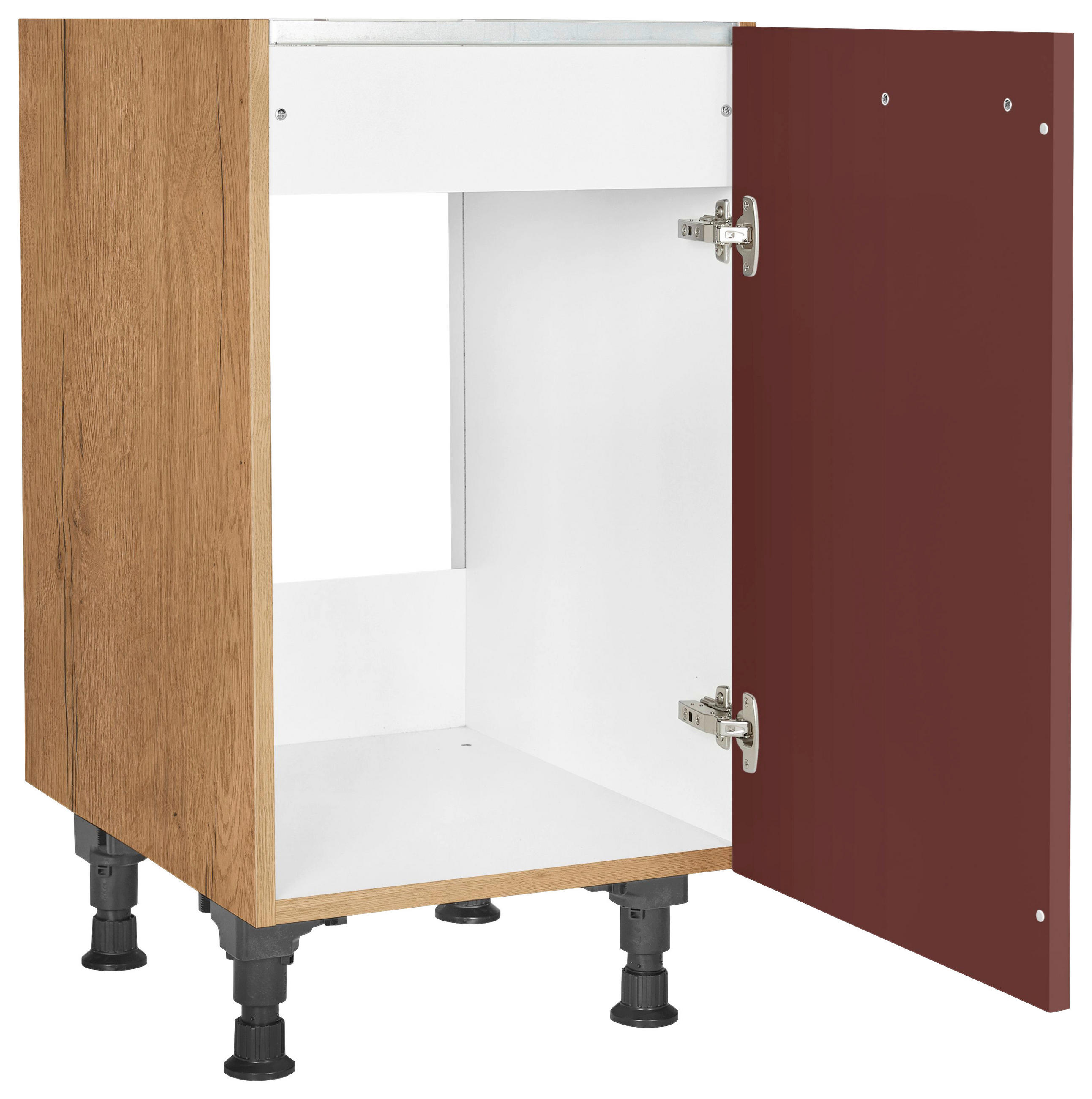 SPÜLENUNTERSCHRANK 45,0/87,0/56,0 cm  in Rot, Eichefarben  - Eichefarben/Rot, MODERN, Holzwerkstoff/Metall (45,0/87,0/56,0cm) - Nobilia