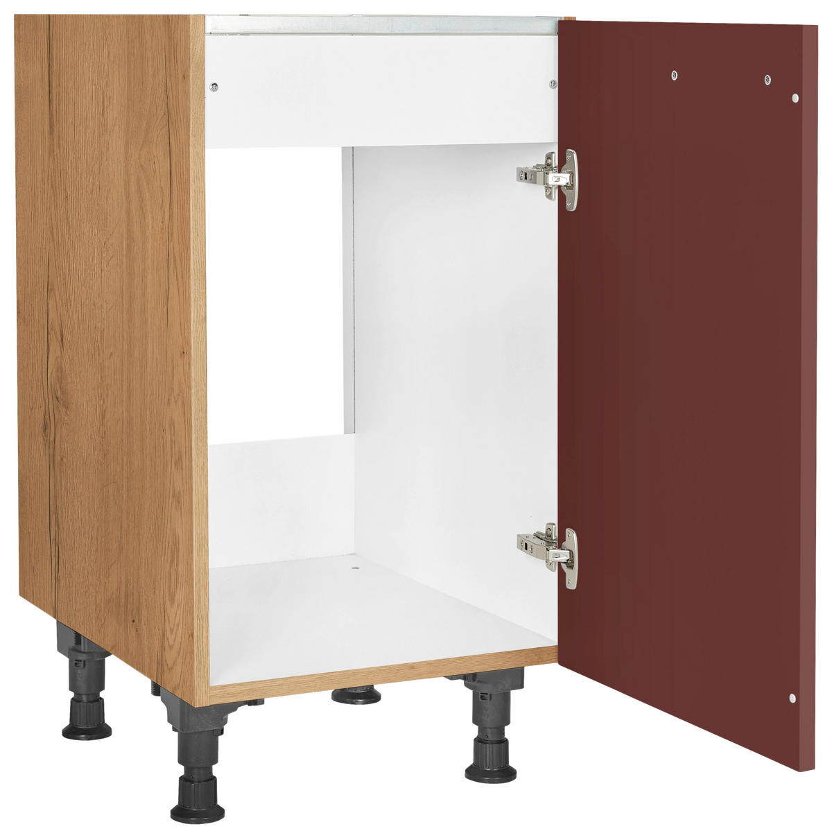 SPÜLENUNTERSCHRANK 45,0/87,0/56,0 cm  in Rot, Eichefarben  - Eichefarben/Rot, MODERN, Holzwerkstoff/Metall (45,0/87,0/56,0cm) - Nobilia
