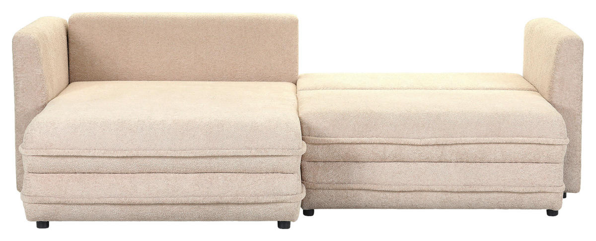 ECKSOFA Beige Plüsch Zierkissen, Rückenkissen, Bettkasten, Schlaffunktion, Rücken echt, Liegefläche im Originalstoff  - Beige/Schwarz, MODERN, Kunststoff/Textil (246/178cm) - Carryhome