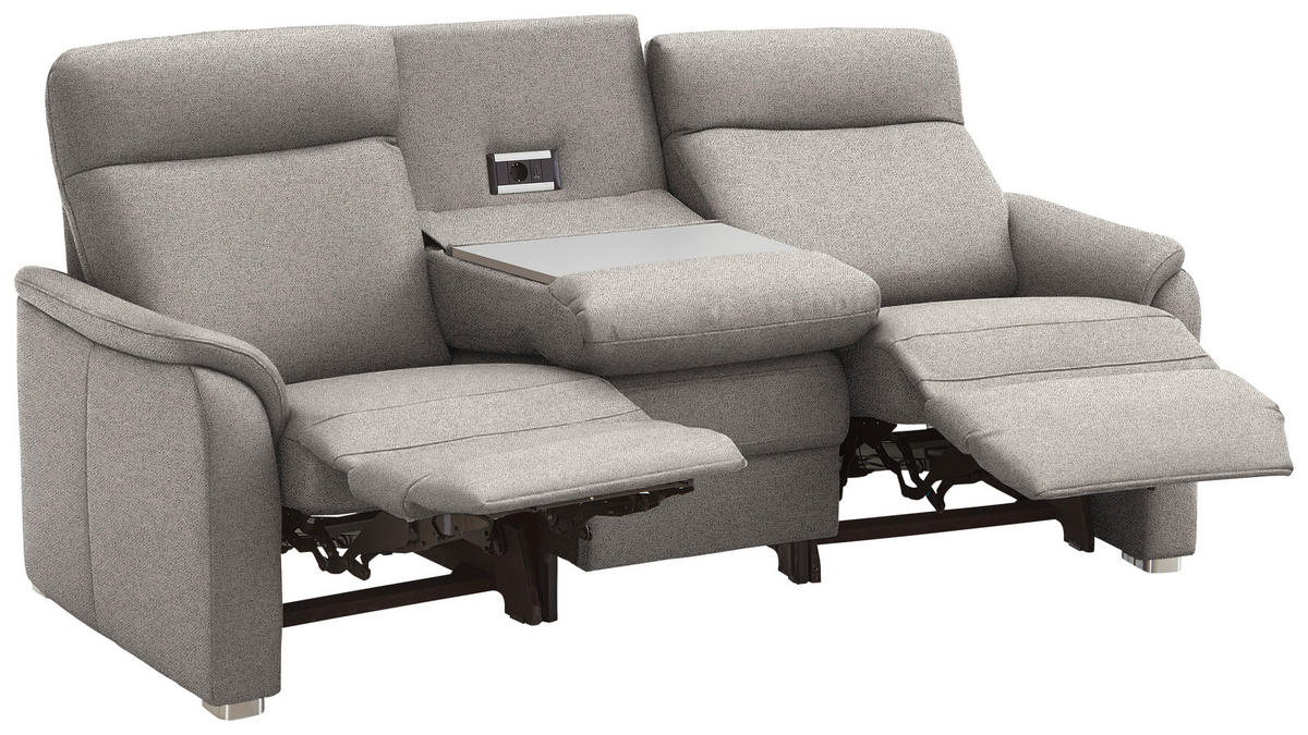TRAPEZSOFA Flachgewebe Graubraun  - Graubraun/Alufarben, Konventionell, Textil/Metall (218/107/103cm) - Beldomo Comfort