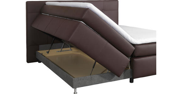 BOXSPRINGBETT Lederlook 200/200 cm INKL. Matratze, Topper - Dunkelbraun/Alufarben, KONVENTIONELL, Textil/Metall (200/200cm) - Dieter Knoll