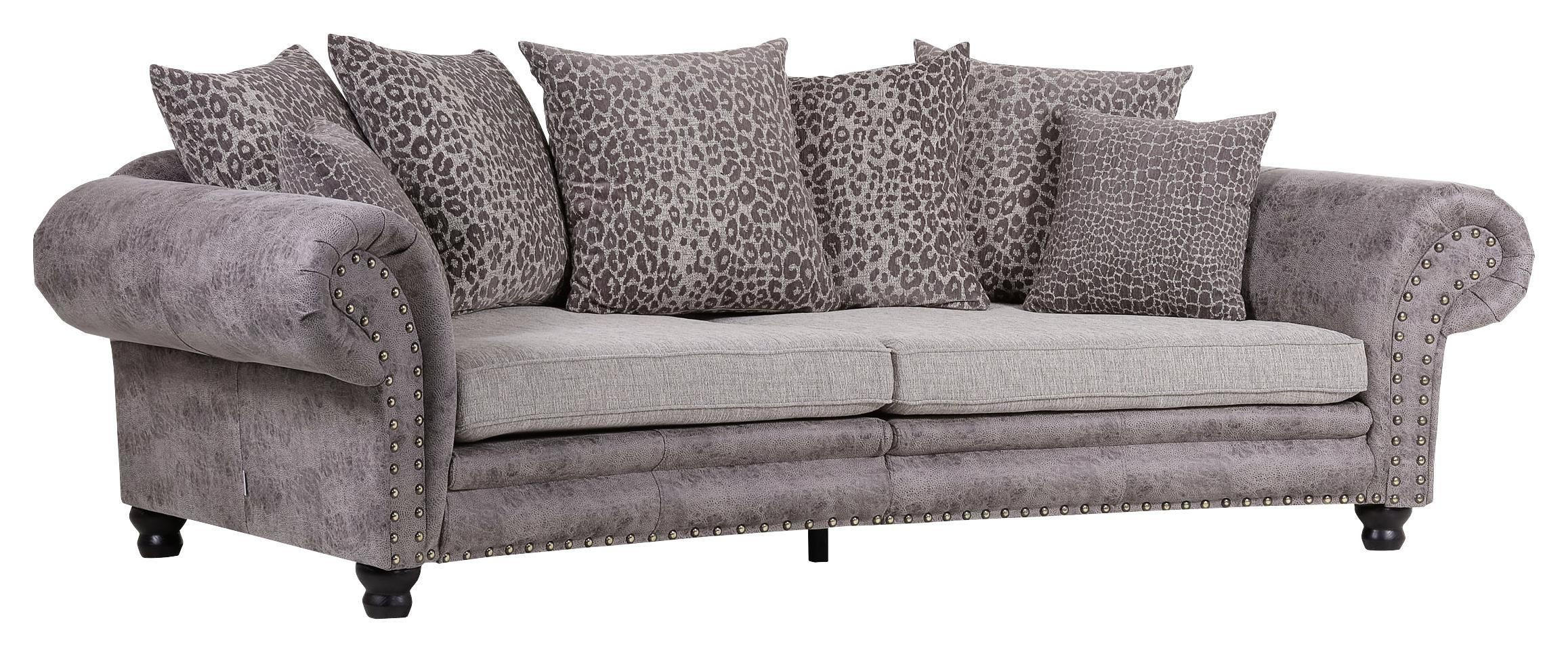 MEGA SOFFA i läderimitation, vävt tyg grå  - grå/mörkbrun, Romantik / Lanthus, trä/textil (276/81/140cm) - Landscape