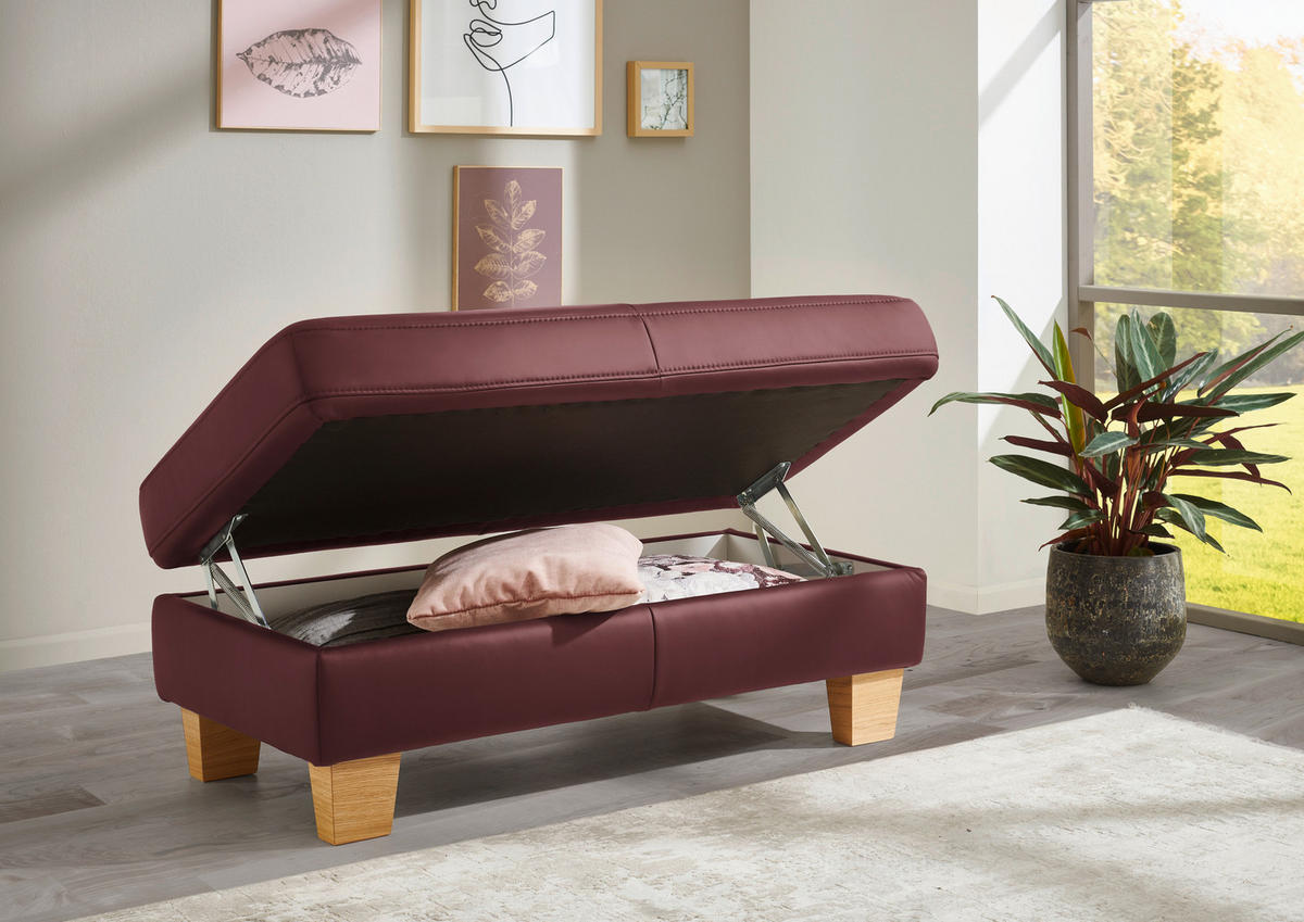 ECKSOFA in Echtleder Beere  - Eiche Bianco/Beere, Natur, Leder/Holz (257/235cm) - Valdera