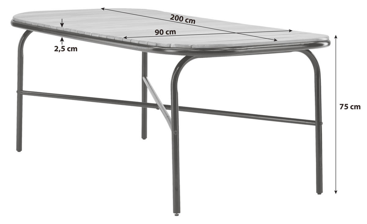 UTEBORD metall, trä rektangulär  - svart, Klassisk, metall/trä (200/90/75cm) - Gardenson
