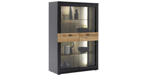 HIGHBOARD 90/134/37 cm  - Eichefarben/Anthrazit, Design, Glas/Holzwerkstoff (90/134/37cm) - Novel