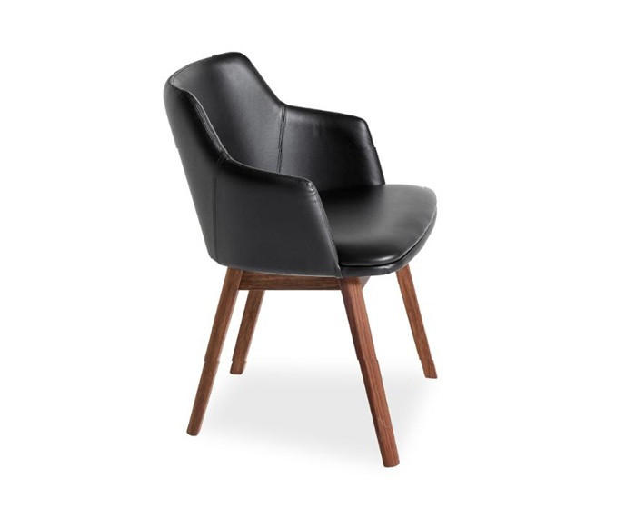 STOL MED ARMSTÖD  läderutbud, tygutbud  äkta läder  svart, valnötsfärgad  - valnötsfärgad/svart, Design, läder/trä (57/78/55cm) - Skovby