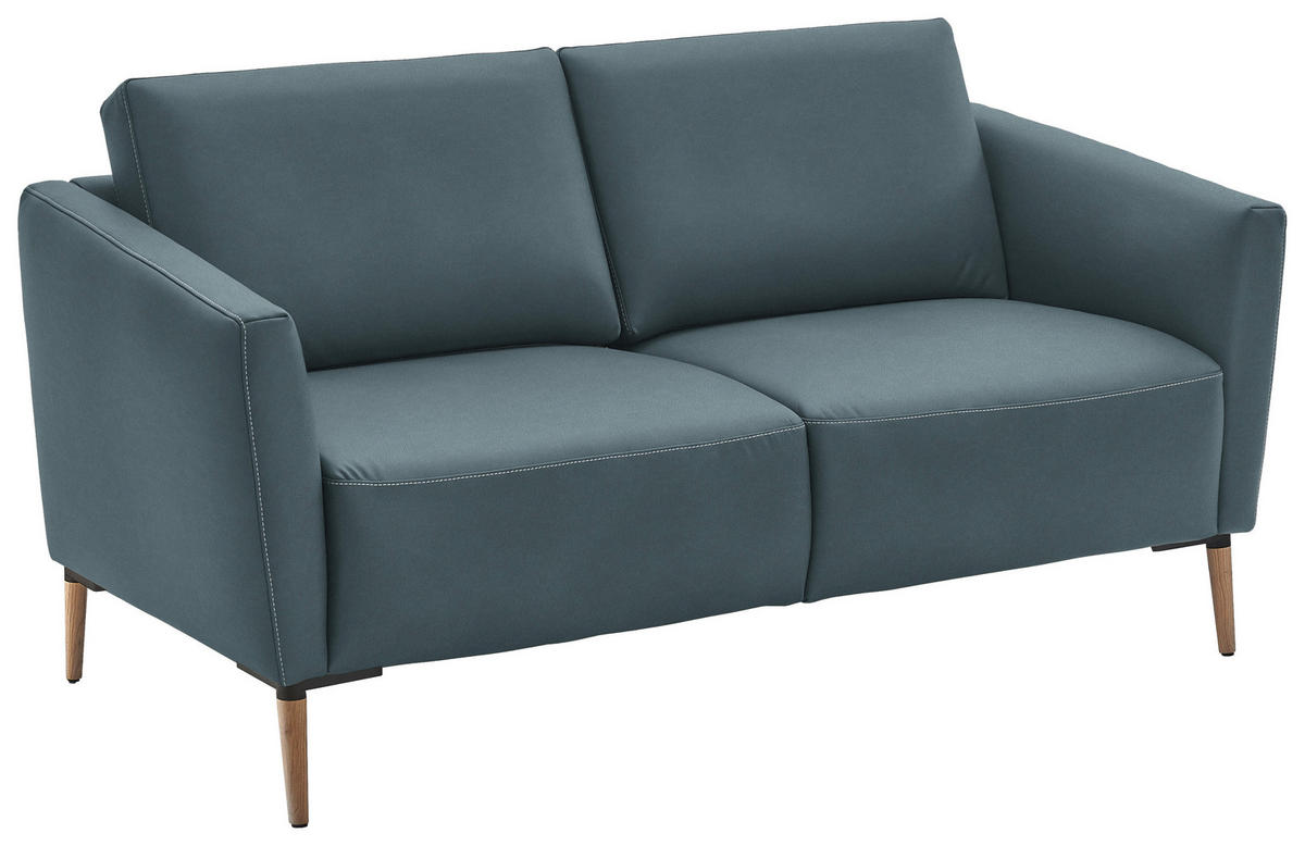 2-SITZER-SOFA  in Echtleder Blaugrau   - Eichefarben/Beige, Natur, Leder/Holz (182/86/87cm) - Valnatura
