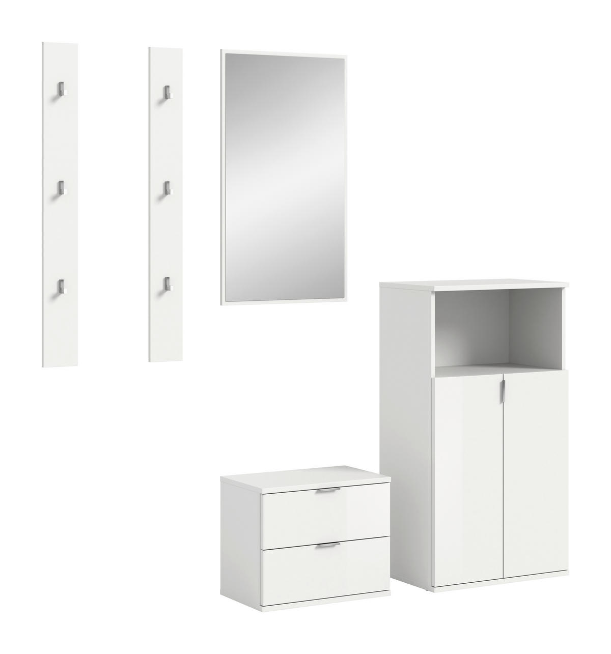 GARDEROBE 5-teilig  in 179/193/37 cm  - Weiß Hochglanz/Weiß, Design, Holzwerkstoff (179/193/37cm) - Livetastic