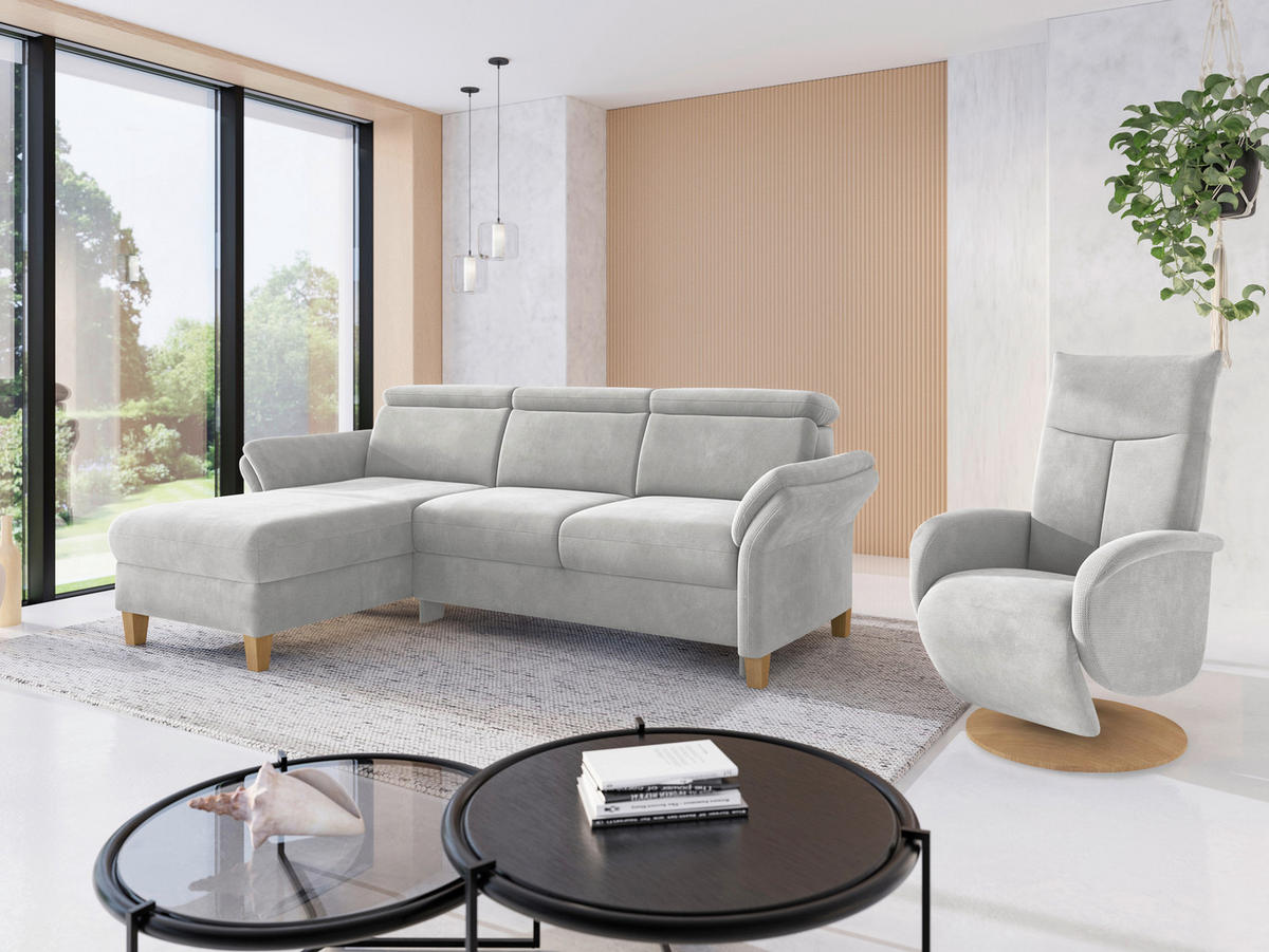 ECKSOFA GLENDALE E Silberfarben Flachgewebe  - Eichefarben/Silberfarben, KONVENTIONELL, Holz/Textil (166/253cm) - Sit & More