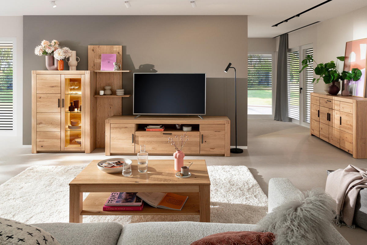 WOHNWAND 3-teilig  in Eichefarben 332/184/50 cm  - Eichefarben/Anthrazit, Design, Glas/Holz (332/184/50cm) - Livetastic