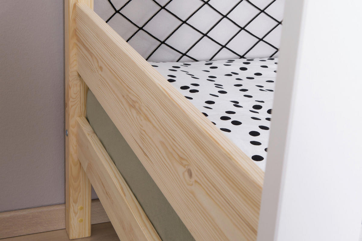 STAURAUMBETT 90/200 cm  in Naturfarben, Weiß  - Naturfarben/Weiß, MODERN, Holz (90/200cm) - MID.YOU