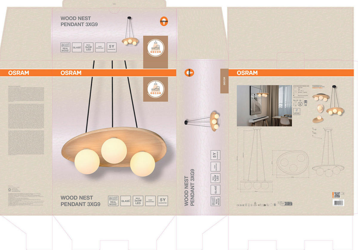 HÄNGELEUCHTE 50/38,5/150 cm   - Naturfarben, Basics, Glas/Holz (50/38,5/150cm) - Osram