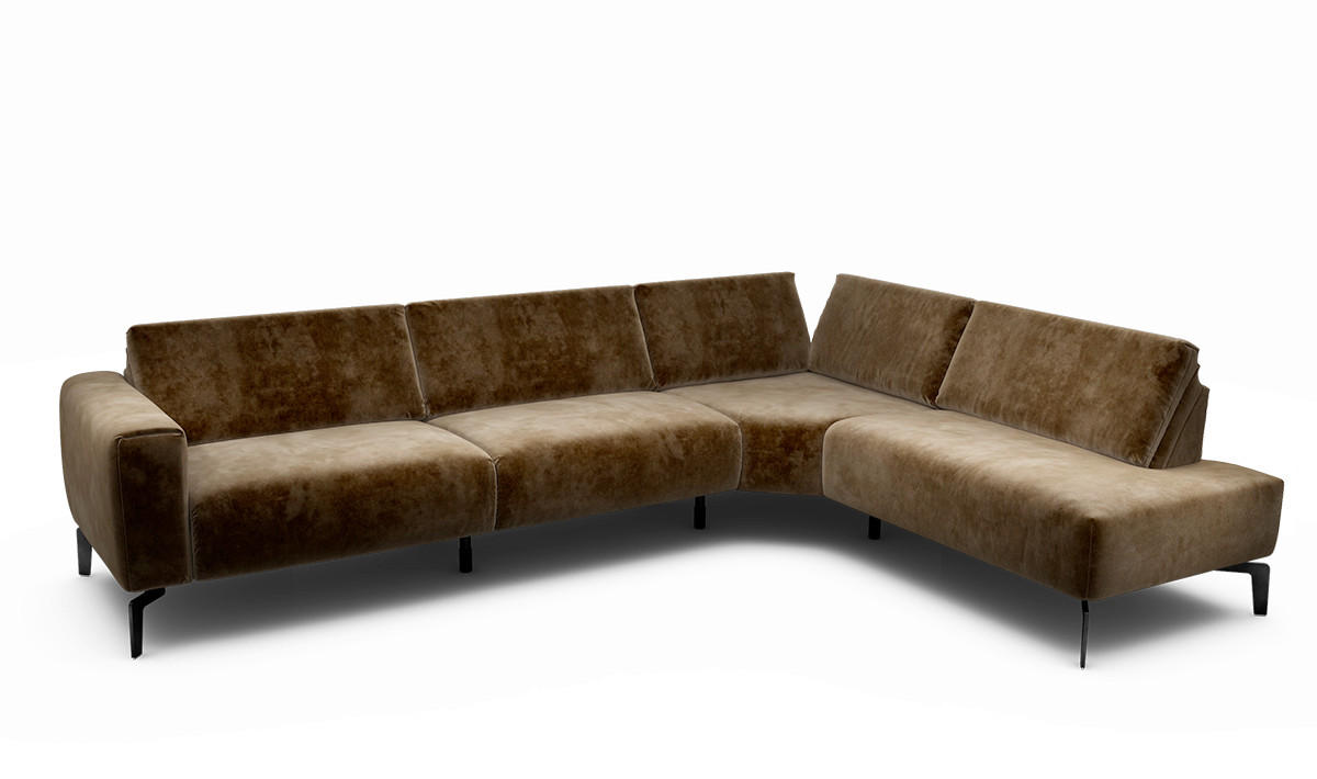 ECKSOFA in Samt Braun  296/213 cm  - Schwarz/Braun, Design, Textil/Metall (296/213cm) - SENSOO