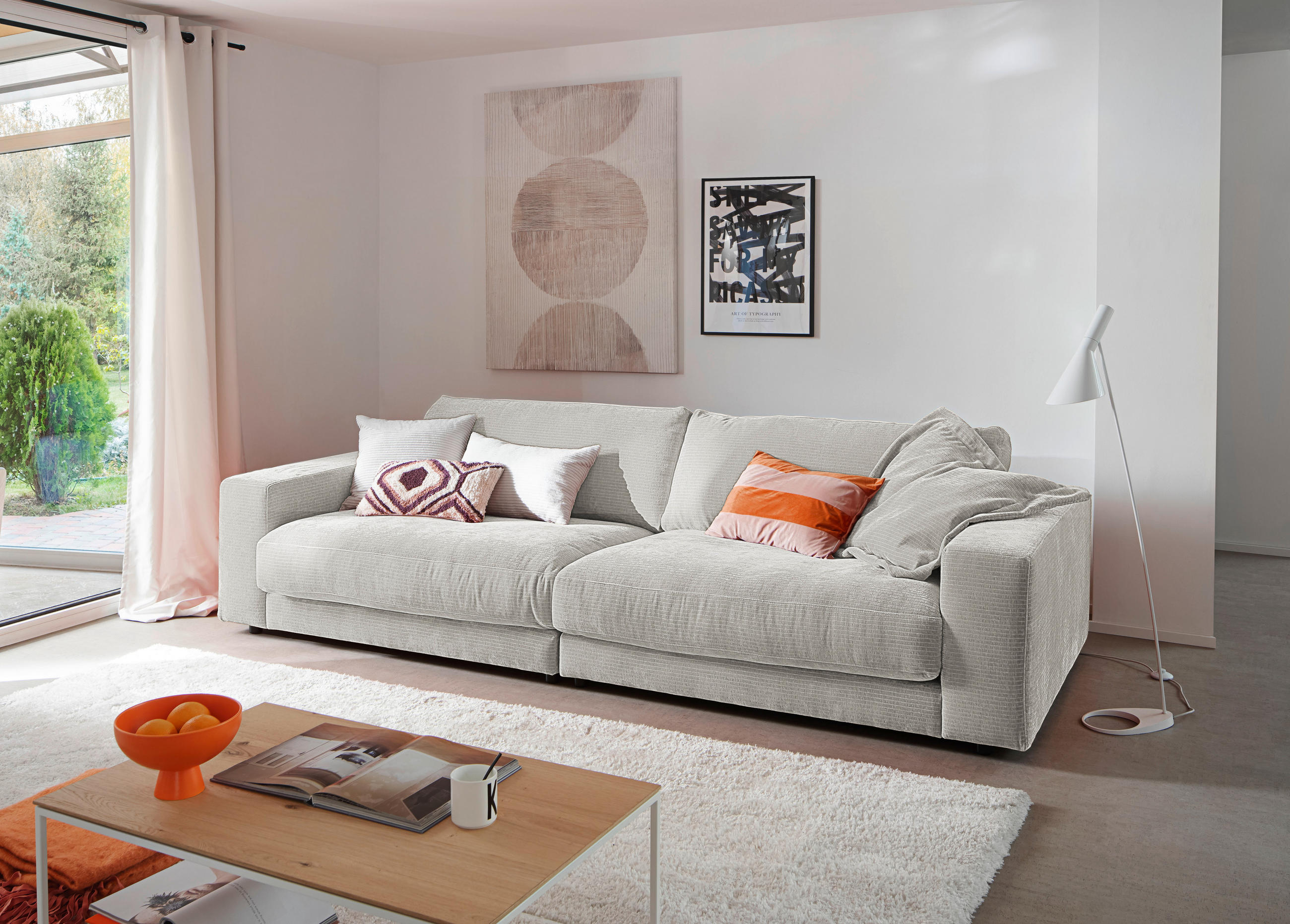 3-SITZER-SOFA in Chenille Hellgrau  - Hellgrau/Schwarz, Design, Kunststoff/Textil (290/86/127cm) - Lomoco