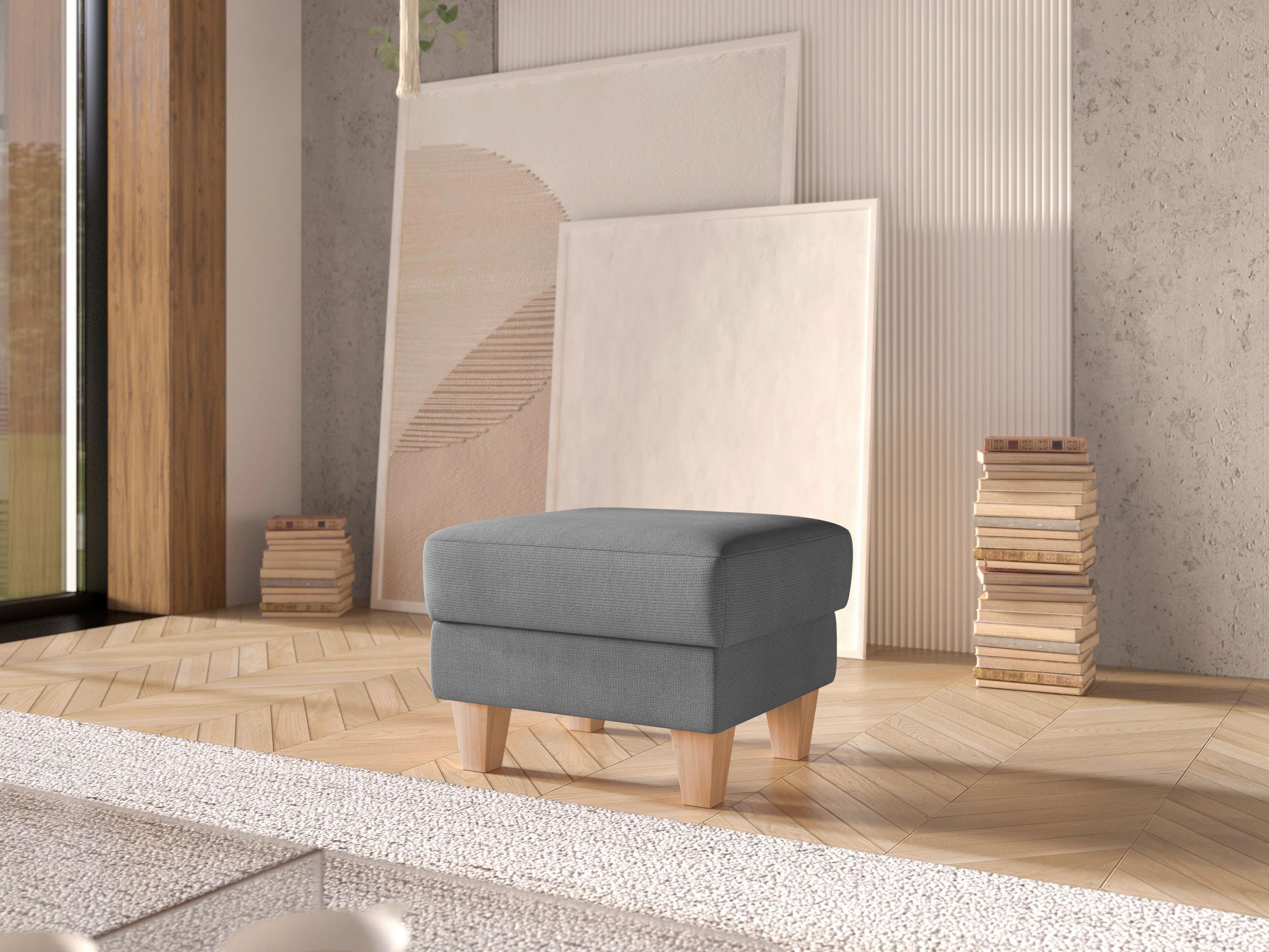 HOCKER Textil Grau  - Eichefarben/Grau, Konventionell, Holz/Textil (58/48/58cm) - Sit & More