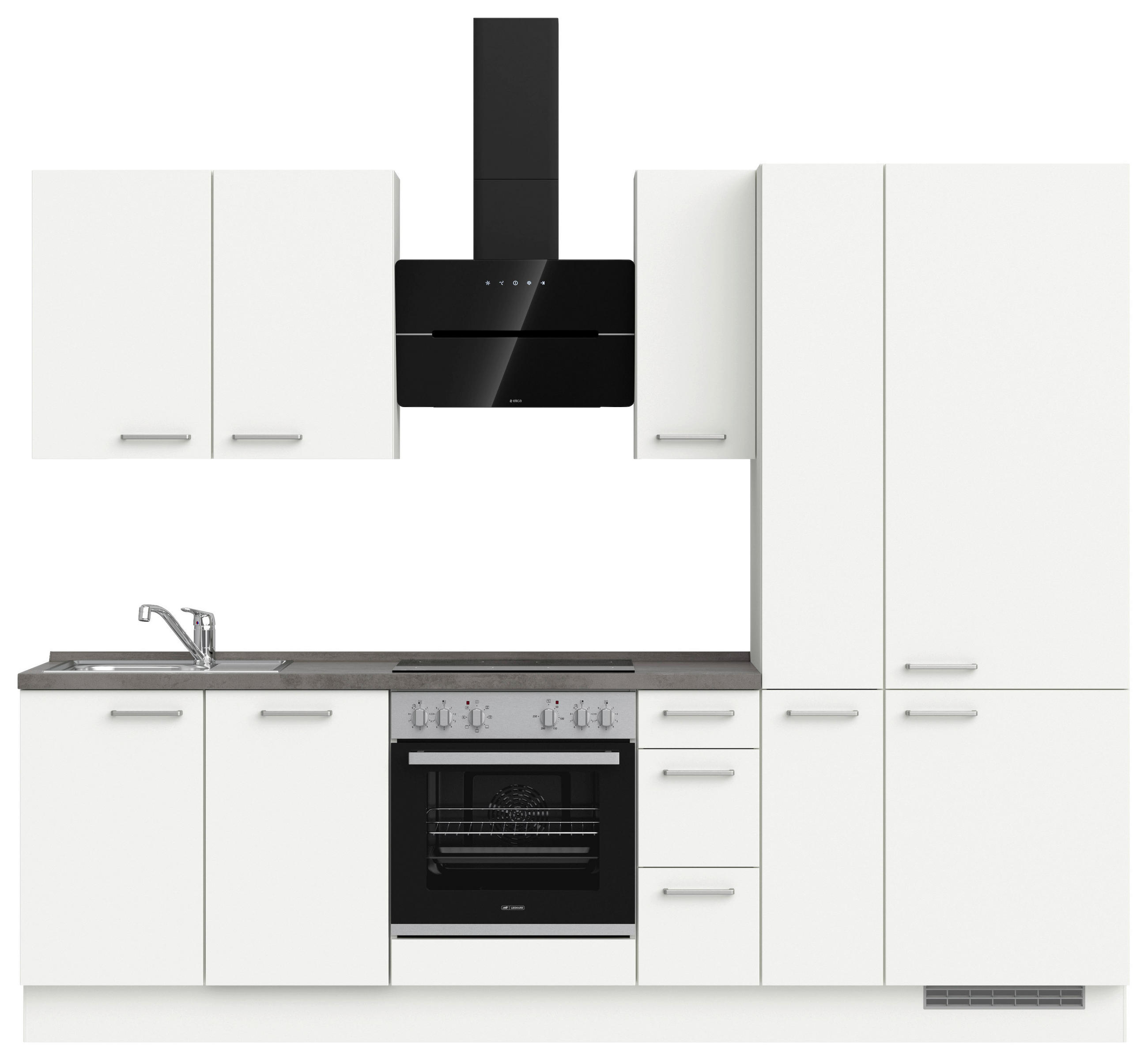 BUCĂTĂRIE FĂRĂ ELECTROCASNICE  - alb/culoare inox, Modern, metal/material pe bază de lemn (270cm) - Nobilia