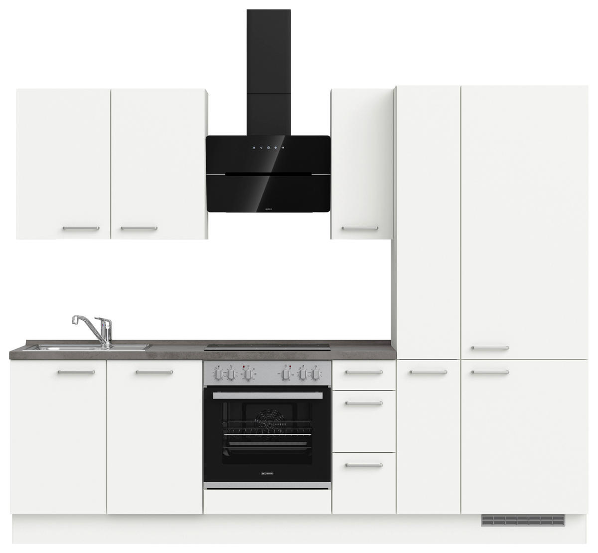 BUCĂTĂRIE FĂRĂ ELECTROCASNICE  - alb/culoare inox, Modern, metal/material pe bază de lemn (270cm) - Nobilia