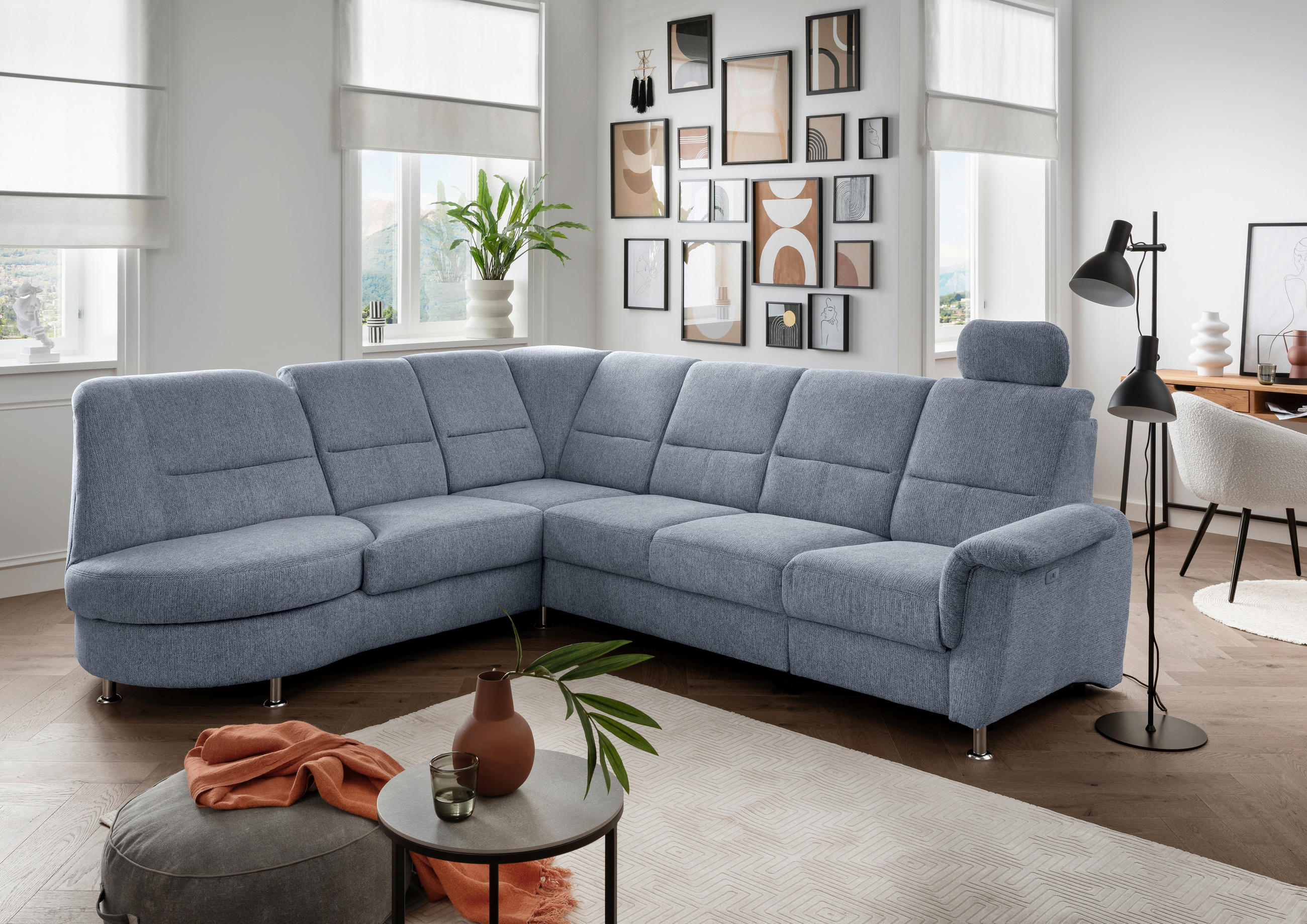 ECKSOFA in Chenille Hellblau  236/275 cm  - Chromfarben/Hellblau, MODERN, Textil/Metall (236/275cm) - Livetastic