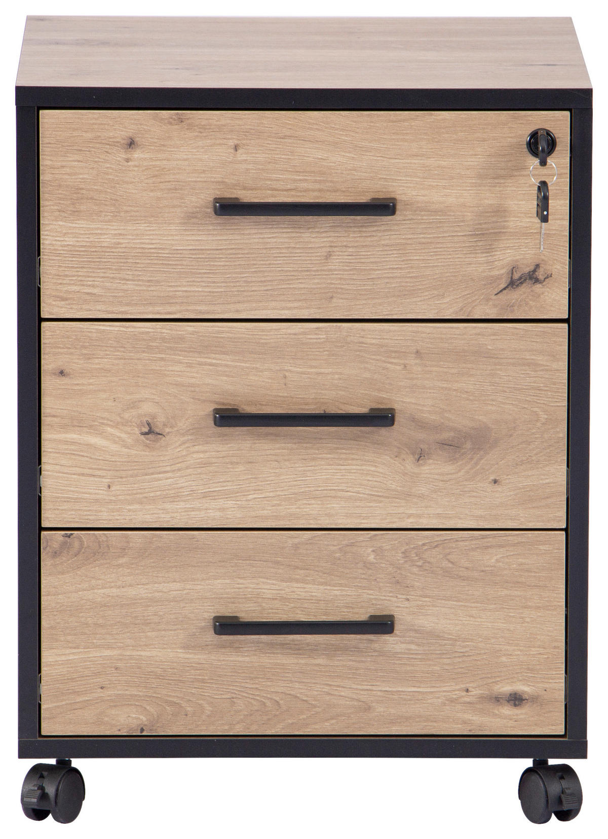 ROLLCONTAINER 43/56/42 cm  - Schwarz/Eiche Artisan, MODERN, Holzwerkstoff/Kunststoff (43/56/42cm) - Livetastic
