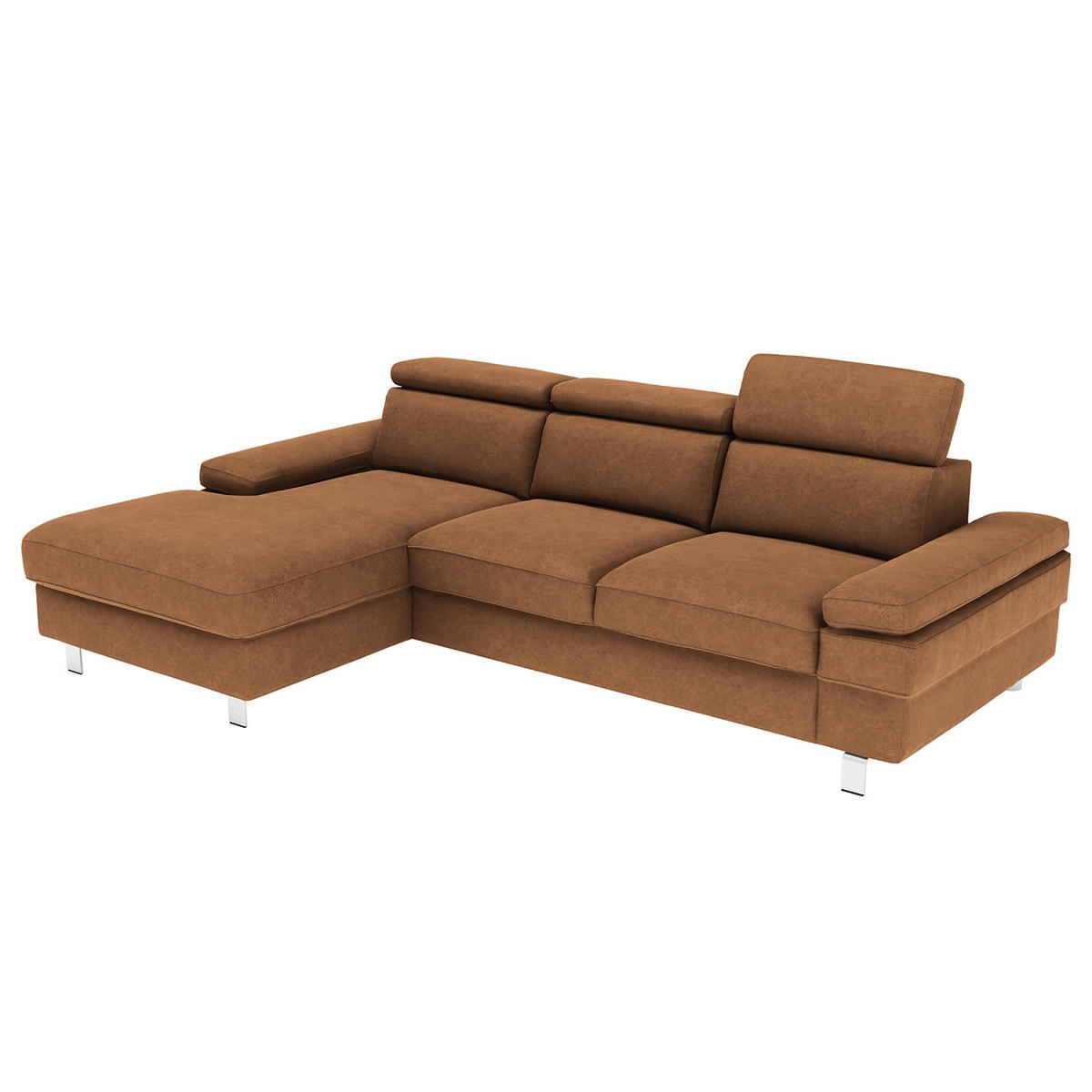 ECKSOFA in Mikrofaser Braun  - Silberfarben/Braun, Konventionell, Textil/Metall (259/82/182cm) - Trendmanufaktur