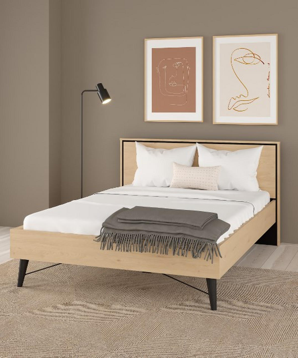 SÄNGRAM 140/200 cm  i  svart, ekfärgad  - svart/ekfärgad, Basics, trämaterial (140/200cm) - Best Price