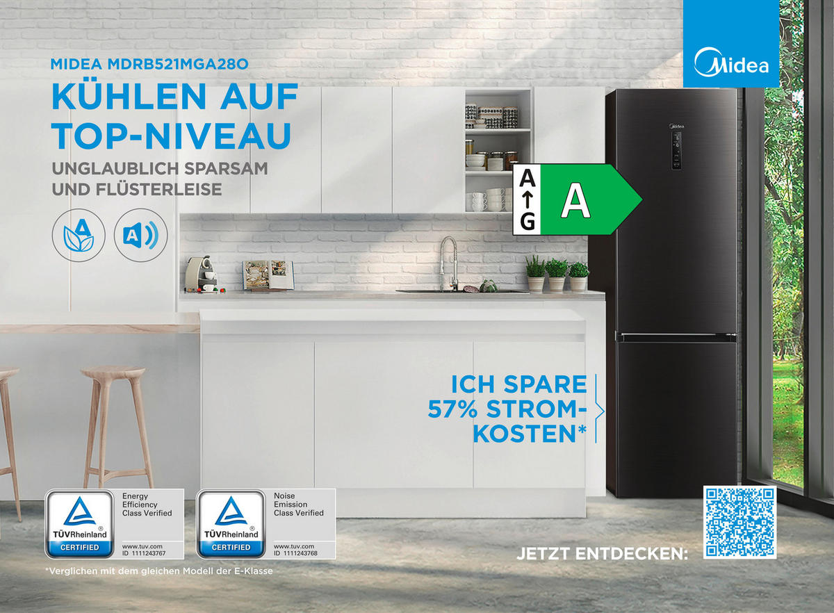 KYL-/FRYSKOMBINATION MDRB521MGA28O  - svart, Basics, metall/plast (59,5/201/70cm) - Midea