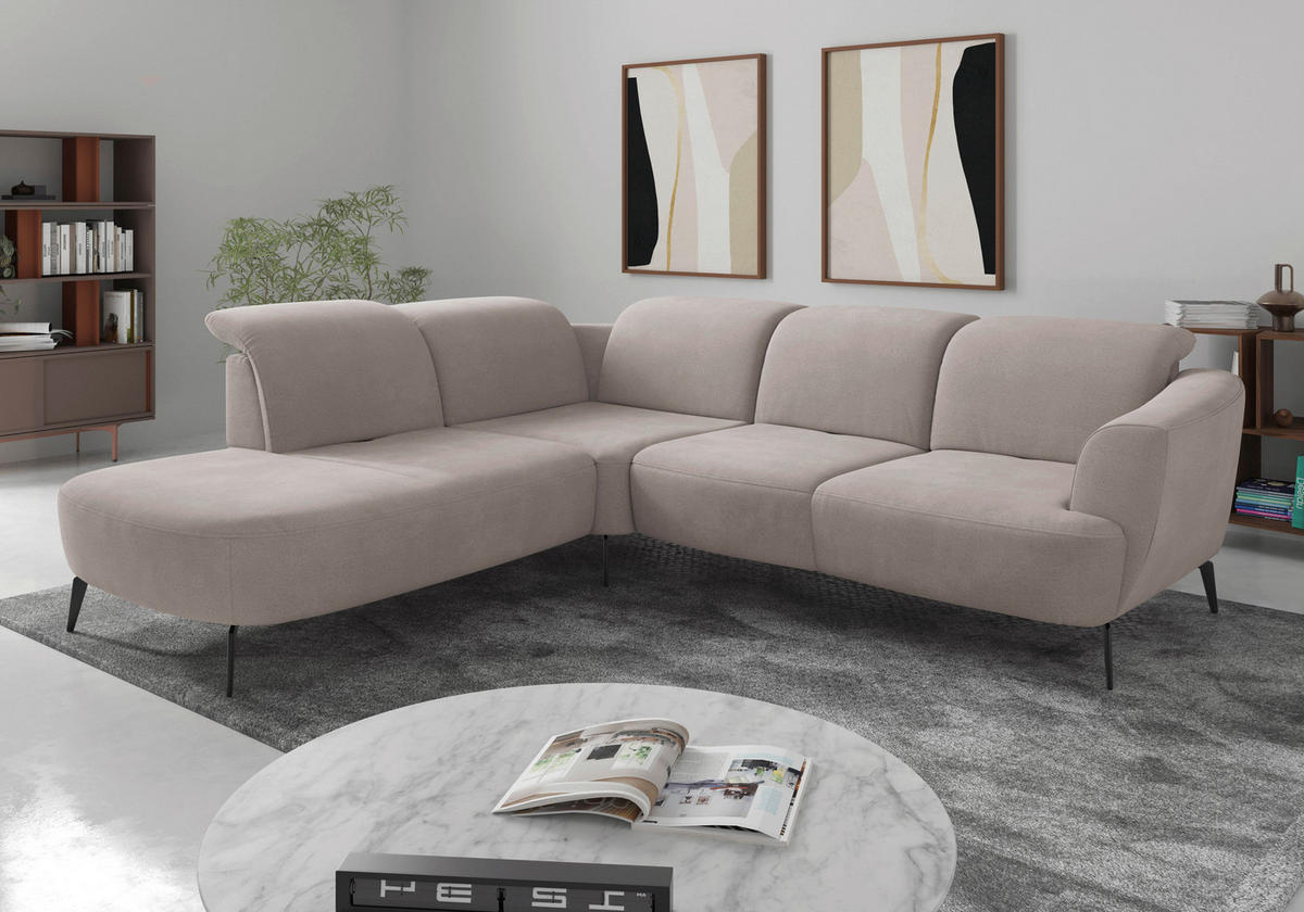 ECKSOFA Flachgewebe Greige  - Greige/Schwarz, Konventionell, Textil/Metall (267/300cm) - Sit & More