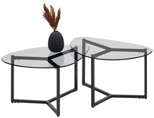 SET DE TABLES BASSES in Metall, Glas 82,5/59/36,5-40 cm  - Schwarz/Grau, Design, Glas/Metall (82,5/59/36,5-40cm) - home24