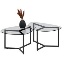 SADA KONFERENČNÍCH STOLKŮ, šedá, kov, sklo, 82,5/59/36,5-40 cm - šedá/černá, Design, kov/sklo (82,5/59/36,5-40cm) - Ti'me