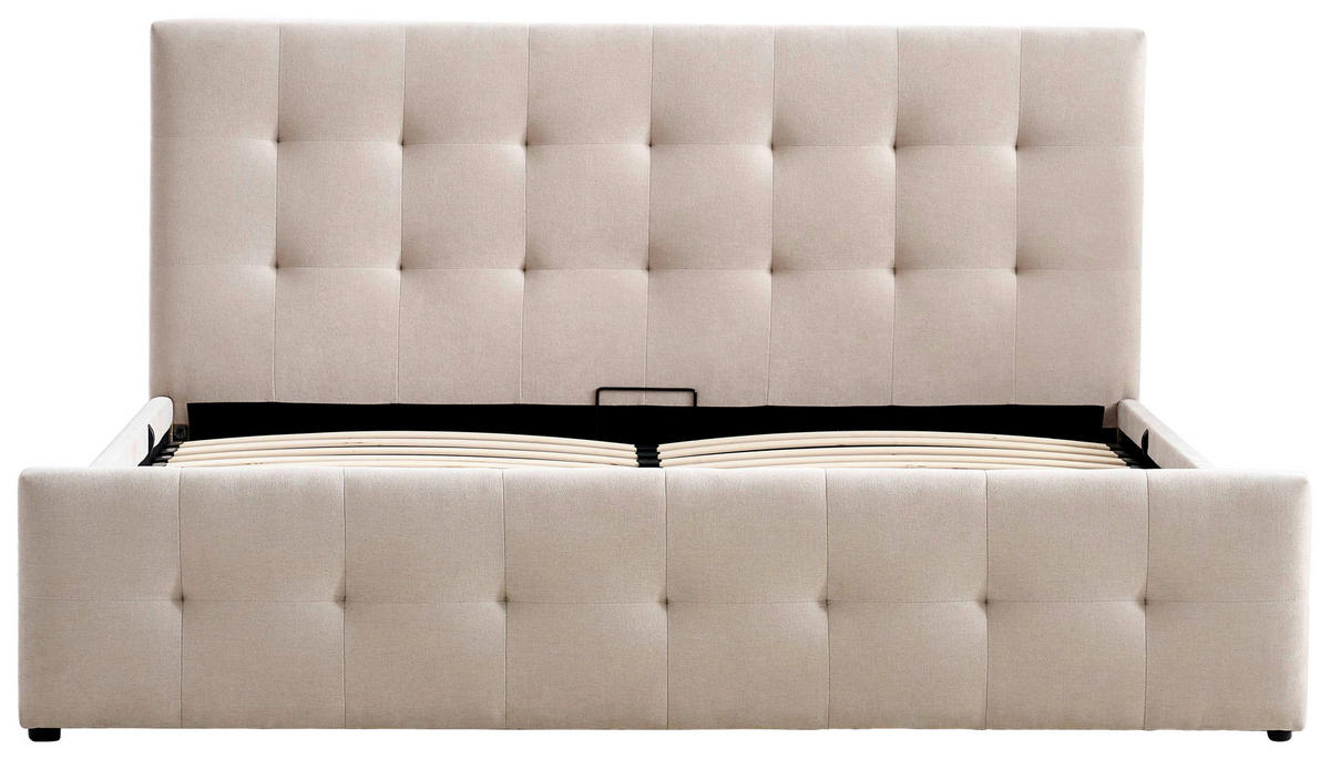 POLSTERBETT gepolstertes Kopfteil, Lattenrost, Bettkasten 180/200 cm  in Beige  - Beige/Schwarz, Design, Holz/Kunststoff (180/200cm) - Boxxx