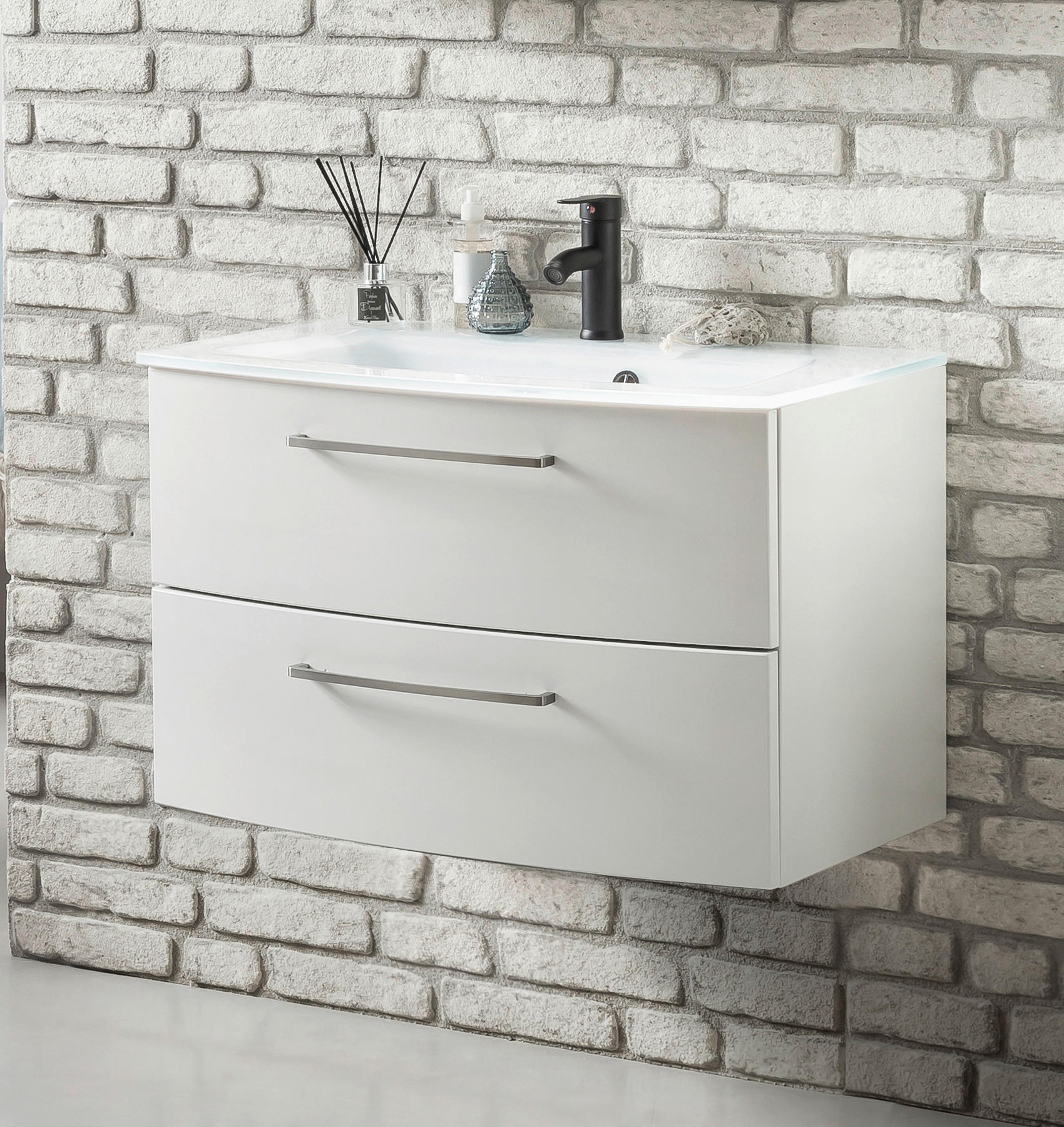 WASCHTISCHKOMBI 80 cm  - Alufarben/Weiß, KONVENTIONELL, Glas/Holzwerkstoff (80cm) - Held