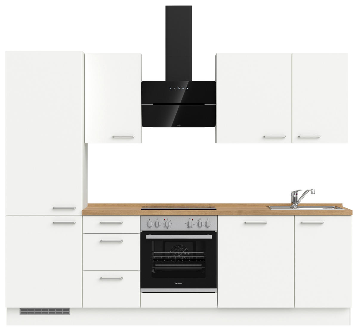KÜCHENBLOCK 270 cm   in Weiß, Eichefarben  - Edelstahlfarben/Eichefarben, MODERN, Holzwerkstoff/Metall (270cm) - Nobilia