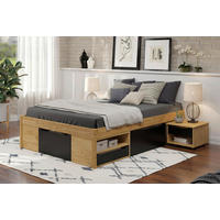 KREVET S PROSTOR. ZA ODLAGANJ   90/200 cm   prirodne boje, crna  - prirodne boje/crna, Moderno, drvni materijal/drvo (90/200cm) - MID.YOU