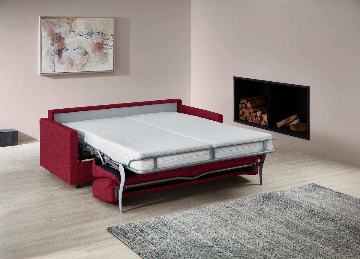 SCHLAFSOFA  in Flachgewebe Rot  - Rot/Schwarz, KONVENTIONELL, Textil/Metall (207/88/101cm) - Bali
