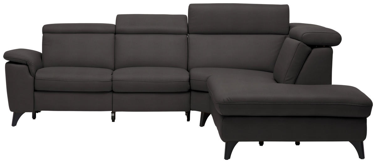 ECKSOFA in Echtleder Dunkelbraun  - Dunkelbraun/Schwarz, Design, Leder/Metall (285/239cm) - Cantus