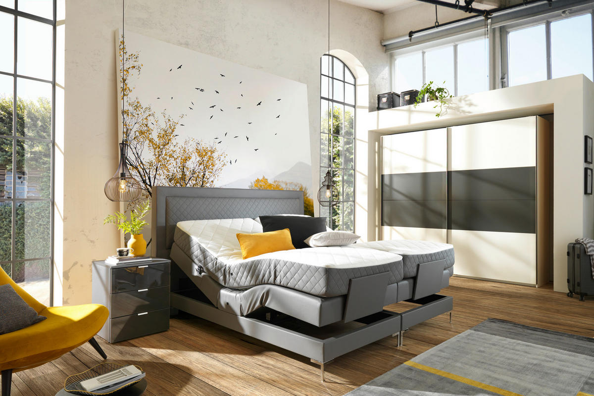 BOXSPRINGOVÁ POSTEĽ, 180/200 cm, sivá - sivá/hliníková, Design, kov/textil (180/200cm) - Welnova