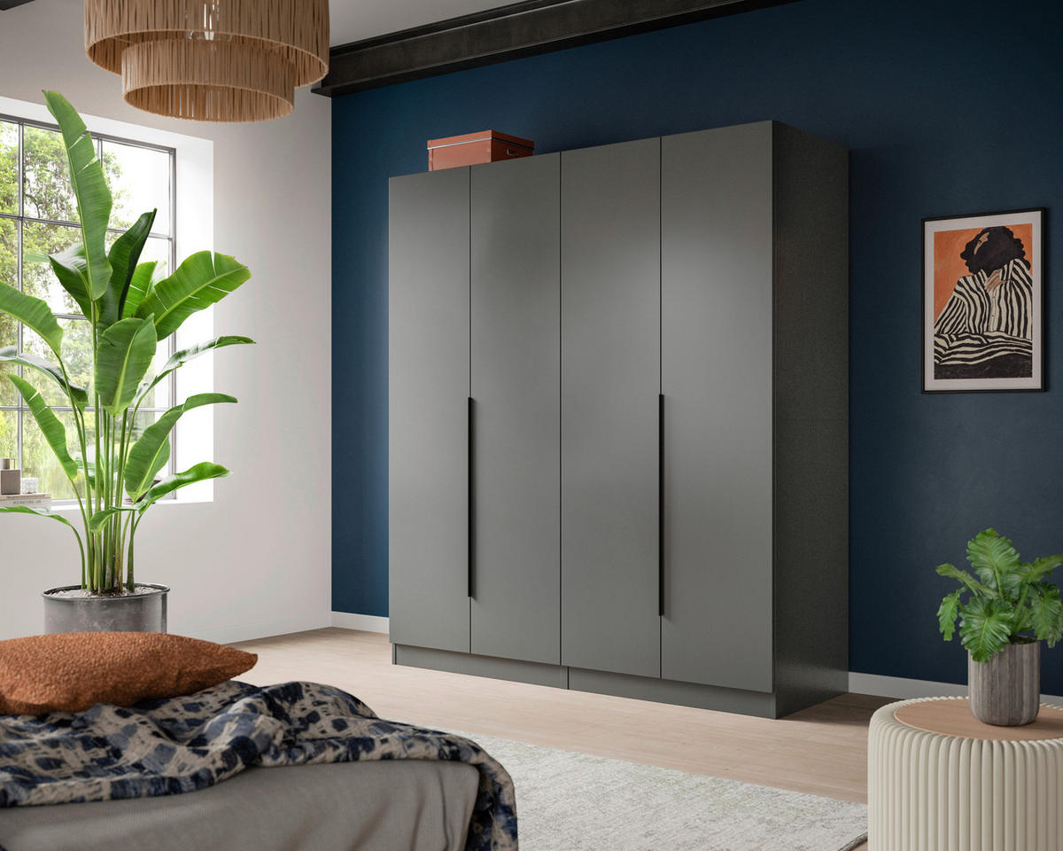 DREHTÜRENSCHRANK 160/181/52 cm,  in Anthrazit, 4-türig  - Anthrazit/Schwarz, MODERN, Holzwerkstoff/Kunststoff (160/181/52cm) - MID.YOU