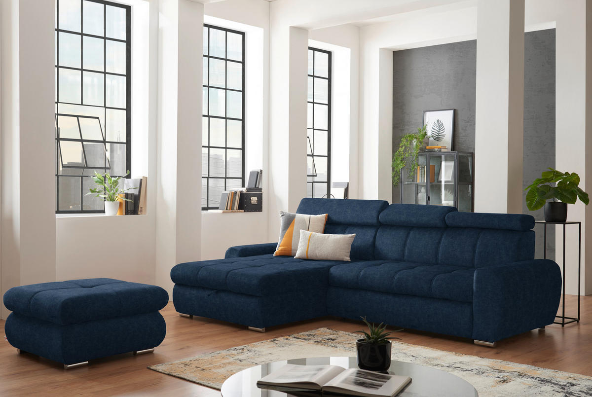 ÜLŐGARNITÚRA textil sötétkék  - sötétkék/króm, Basics, műanyag/textil (276/86-99/173cm) - Stylife