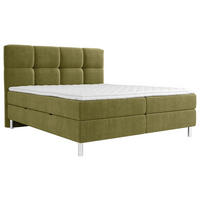 BOXBETT 140/200 cm,  in Olivgrün, gepolstertes Kopfteil, Bettkasten, Topper, H3 = fest  - Chromfarben/Olivgrün, Design, Holz/Holzwerkstoff (140/200cm) - Esposa