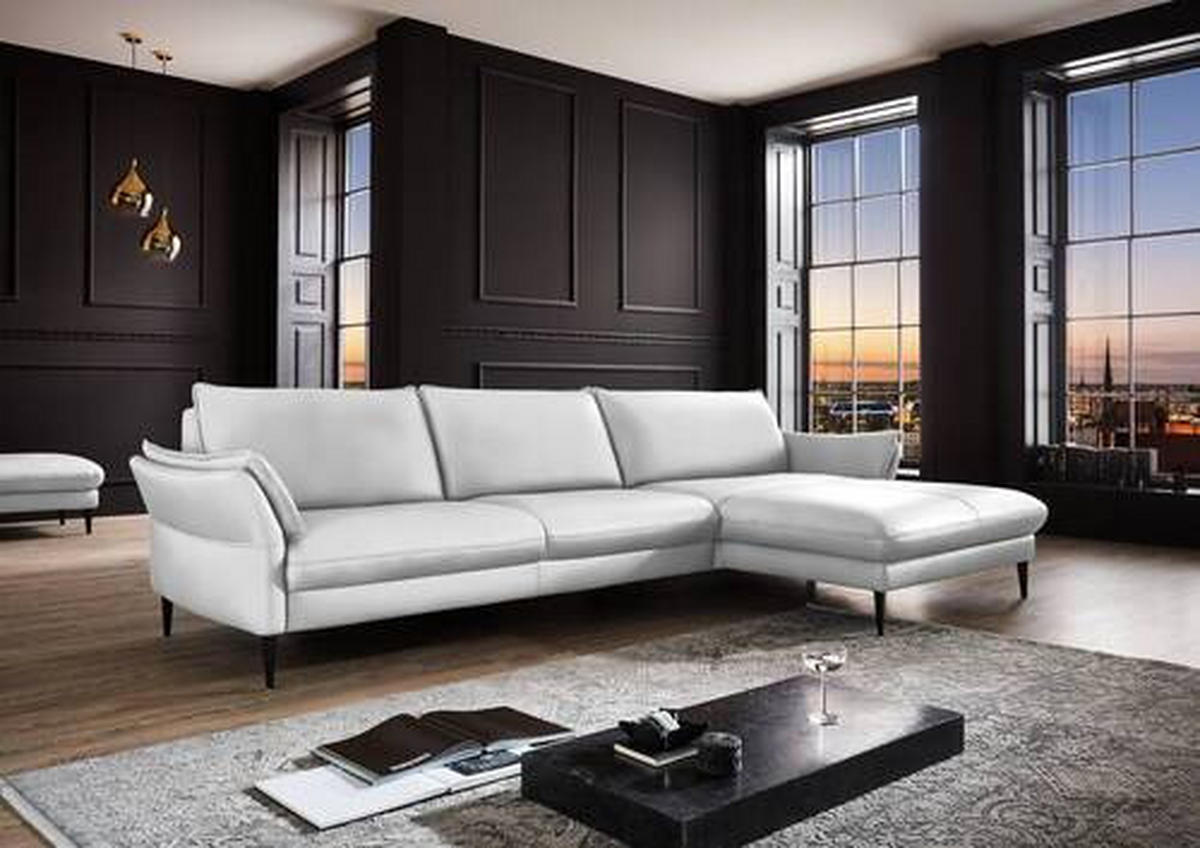 ECKSOFA in Echtleder Weiss  - Weiss/Schwarz, Design, Leder/Metall (334/172cm) - Valdera