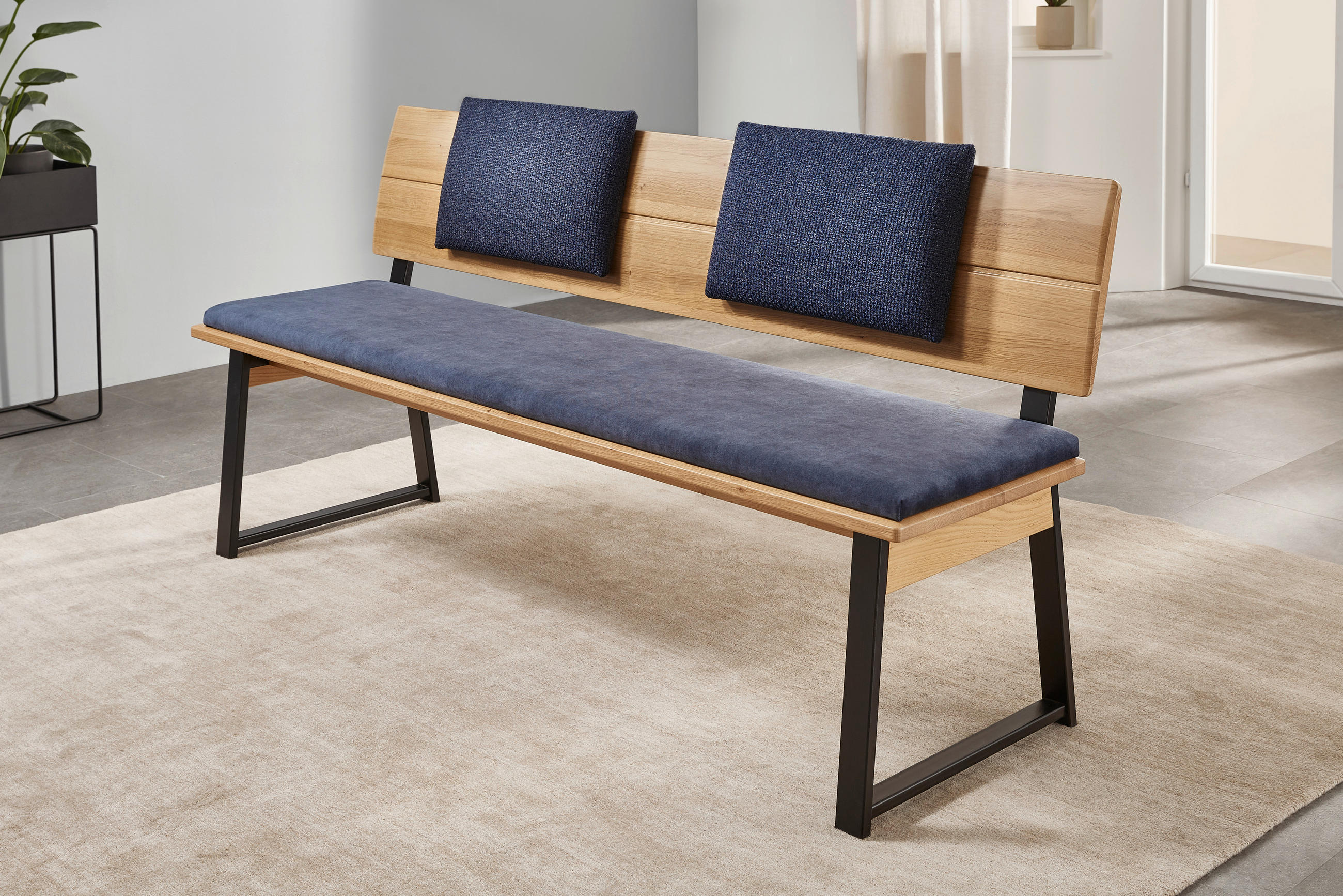 SITZBANK 180/85/56 cm  in Blau, Schwarz, Wildeiche  - Blau/Wildeiche, KONVENTIONELL, Holz/Textil (180/85/56cm) - Valnatura