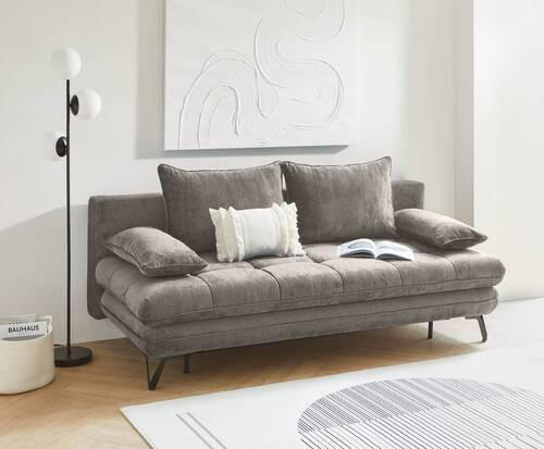 SCHLAFSOFA Samt Grau  - Schwarz/Grau, Design, Textil/Metall (205/79-96/85cm) - Novel