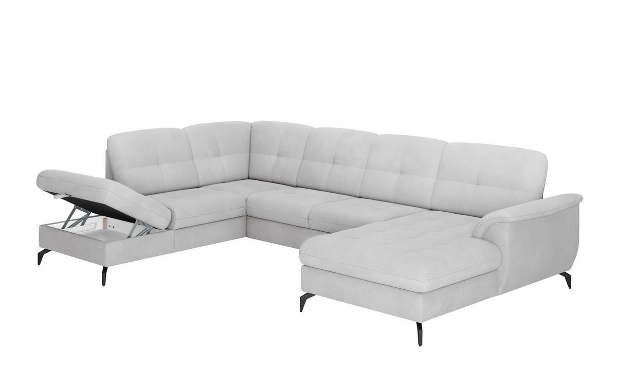 WOHNLANDSCHAFT in Flachgewebe Silberfarben  - Silberfarben/Schwarz, Modern, Textil/Metall (212/319/164cm) - Sit & More