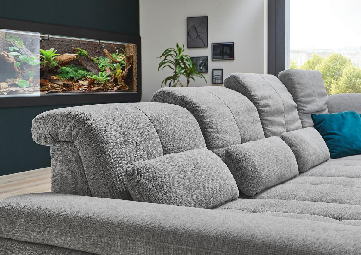 WOHNLANDSCHAFT inkl.Funktionen in Webstoff Alufarben  - Schwarz/Alufarben, Design, Textil/Metall (210/337/174cm) - Beldomo Style